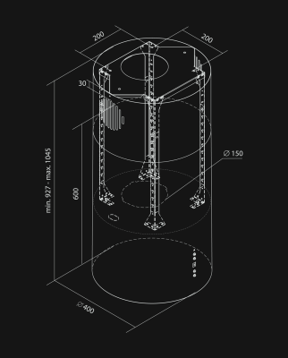 Вытяжка островная Tubo Black Matt Gesture Control - Черный мат - Rysunek techniczny