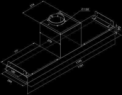 Вытяжка встраиваемая Micra Black Matt 120 cm - Черный мат - Rysunek techniczny