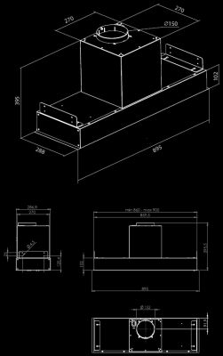 Вытяжка встраиваемая Prato Eco Black Matt - Черный мат - Технический чертеж 2