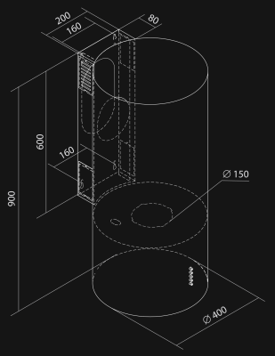 Вытяжка пристенная Cylindro OR Eco Gold - Золото - Технический чертеж