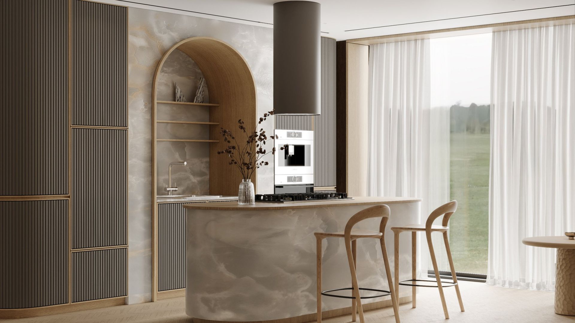 Вытяжка островная Cylindro Eco Taupe - Таупе - Визуализации