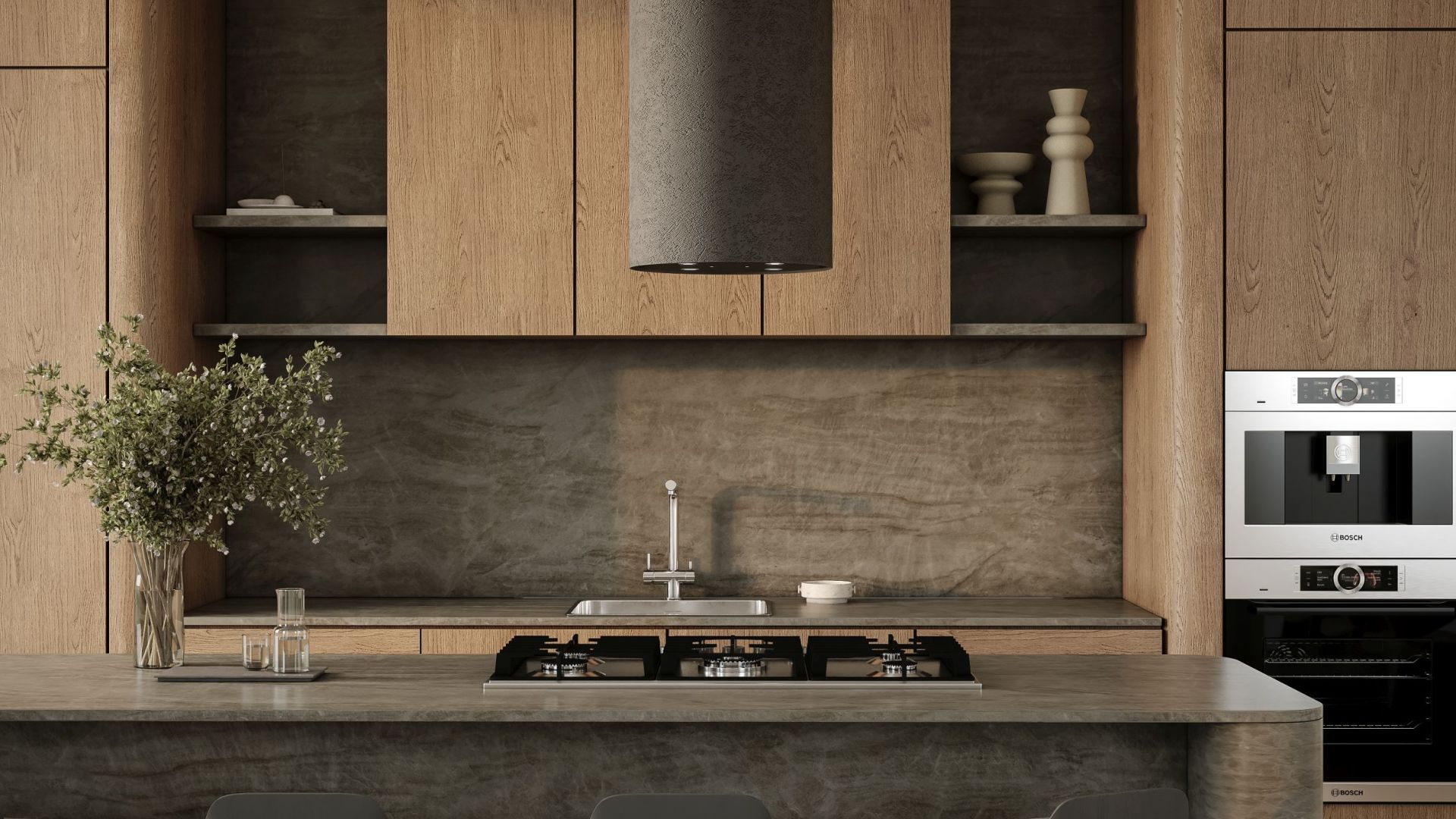 Вытяжка островная Columni Stono Dark Grey - Визуализации