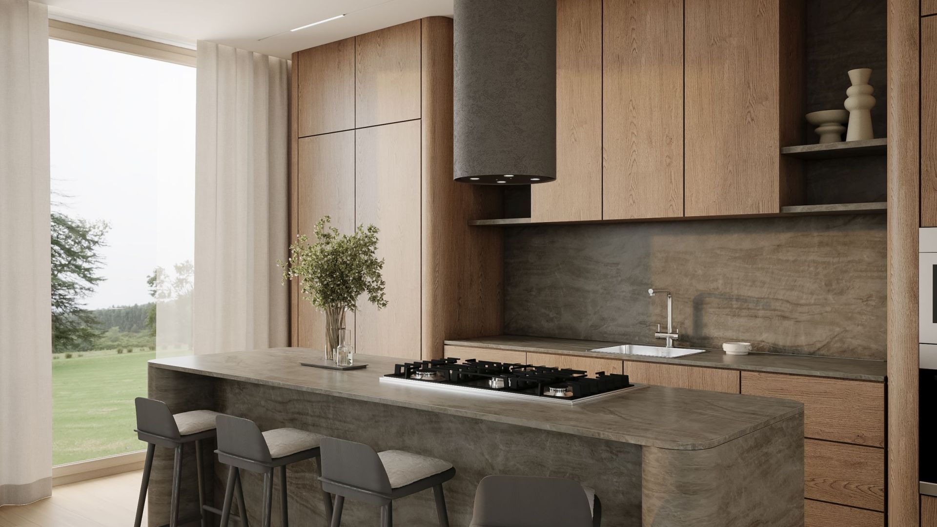 Вытяжка островная Columni Stono Dark Grey - Визуализации 3