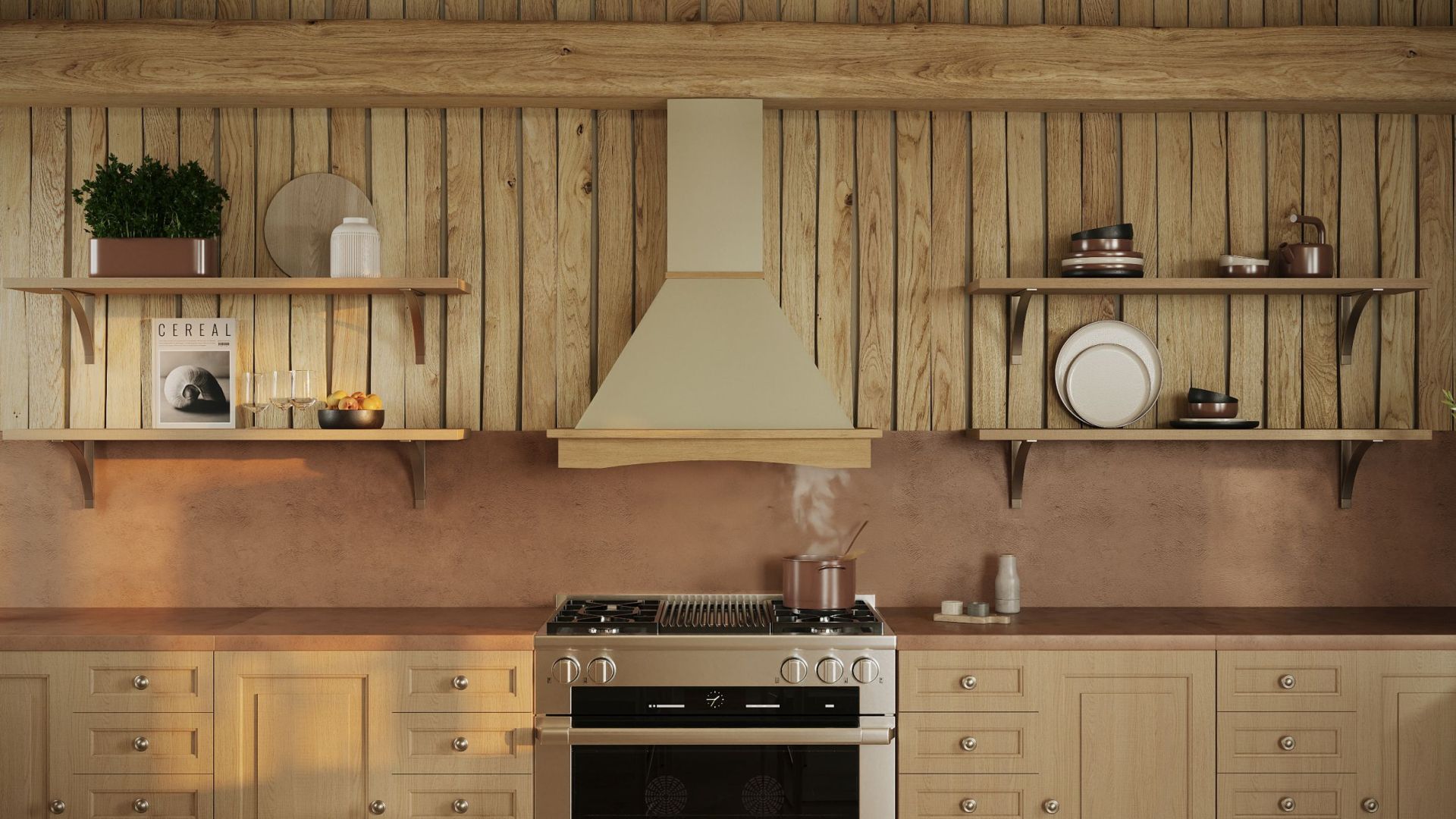 Вытяжка рустикальная Rustic Ecru Gesture Control - Бежевый - Визуализации 3