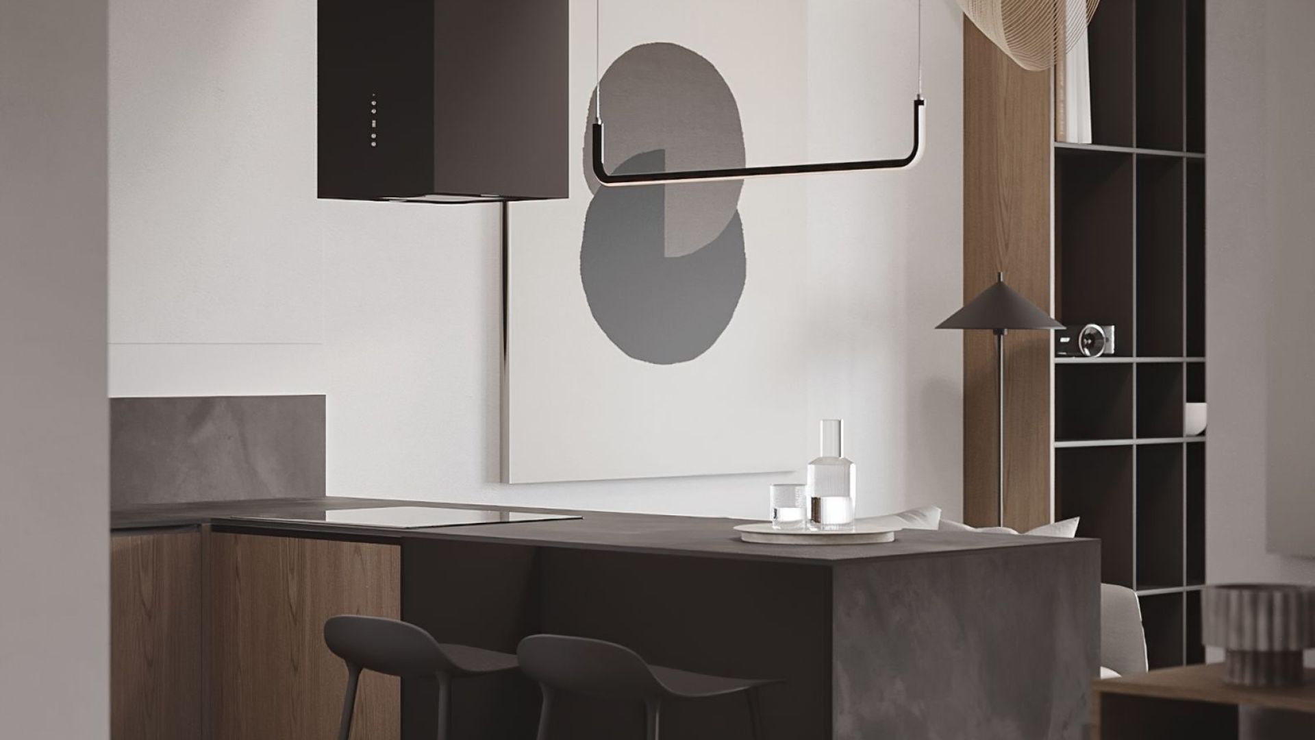 Вытяжка островная Quadro Black Matt - Черный мат - Визуализации