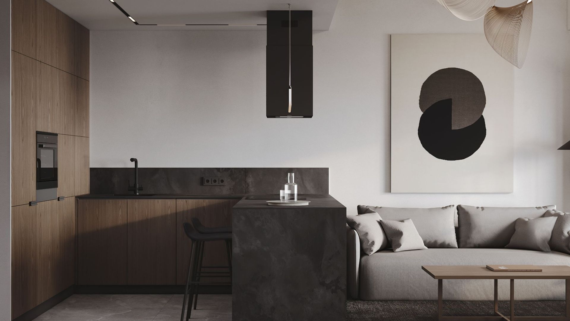 Вытяжка островная Quadro Black Matt - Черный мат - Визуализации 3