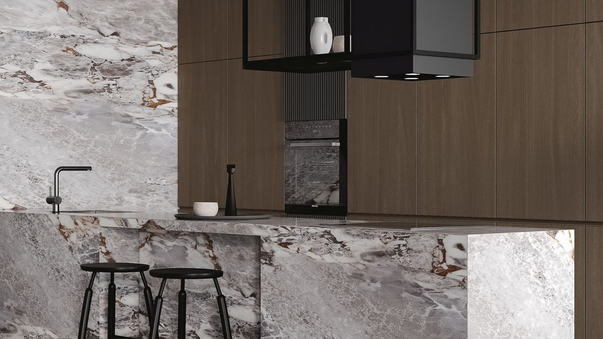 Вытяжка островная Quadro Cage Asymmetric Glass Black Matt - Черный мат - Визуализации 6