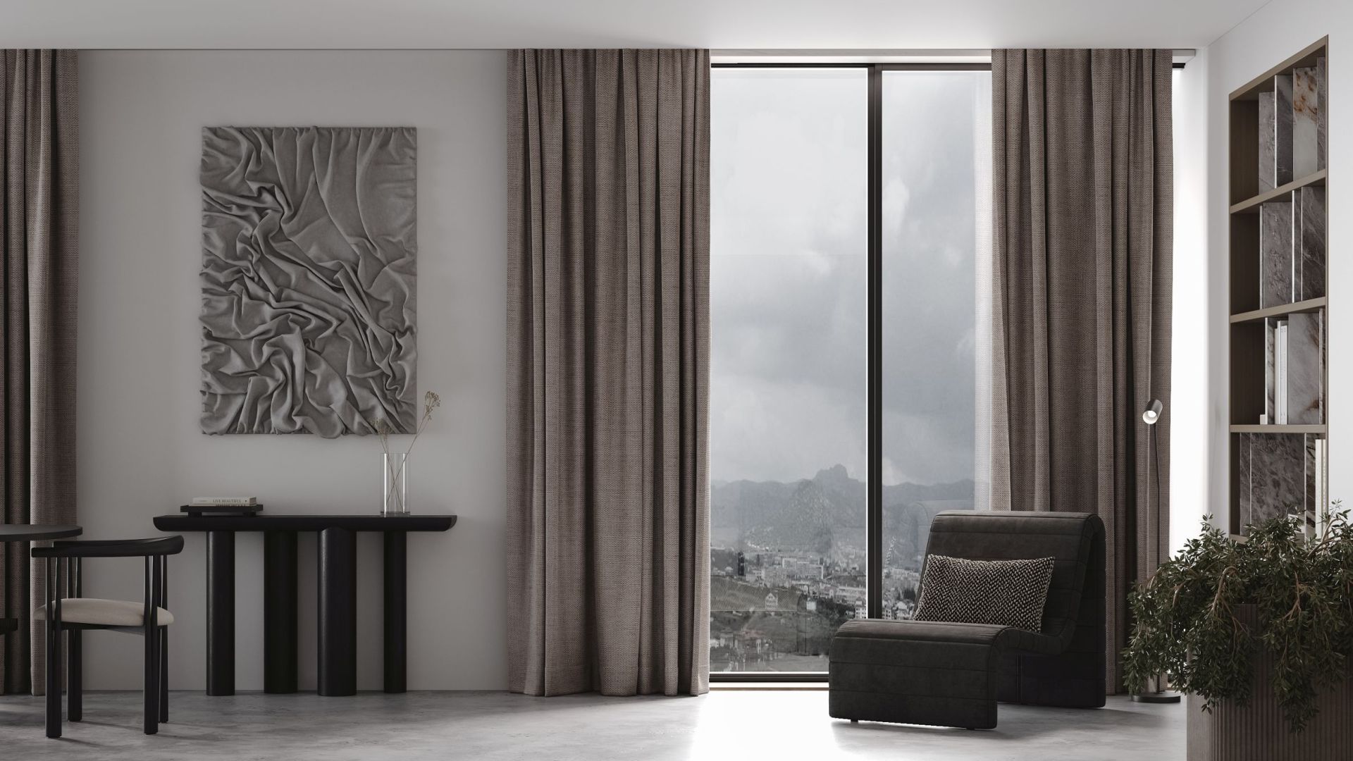 Вытяжка островная Quadro Cage Asymmetric Glass Black Matt - Черный мат - Визуализации 2