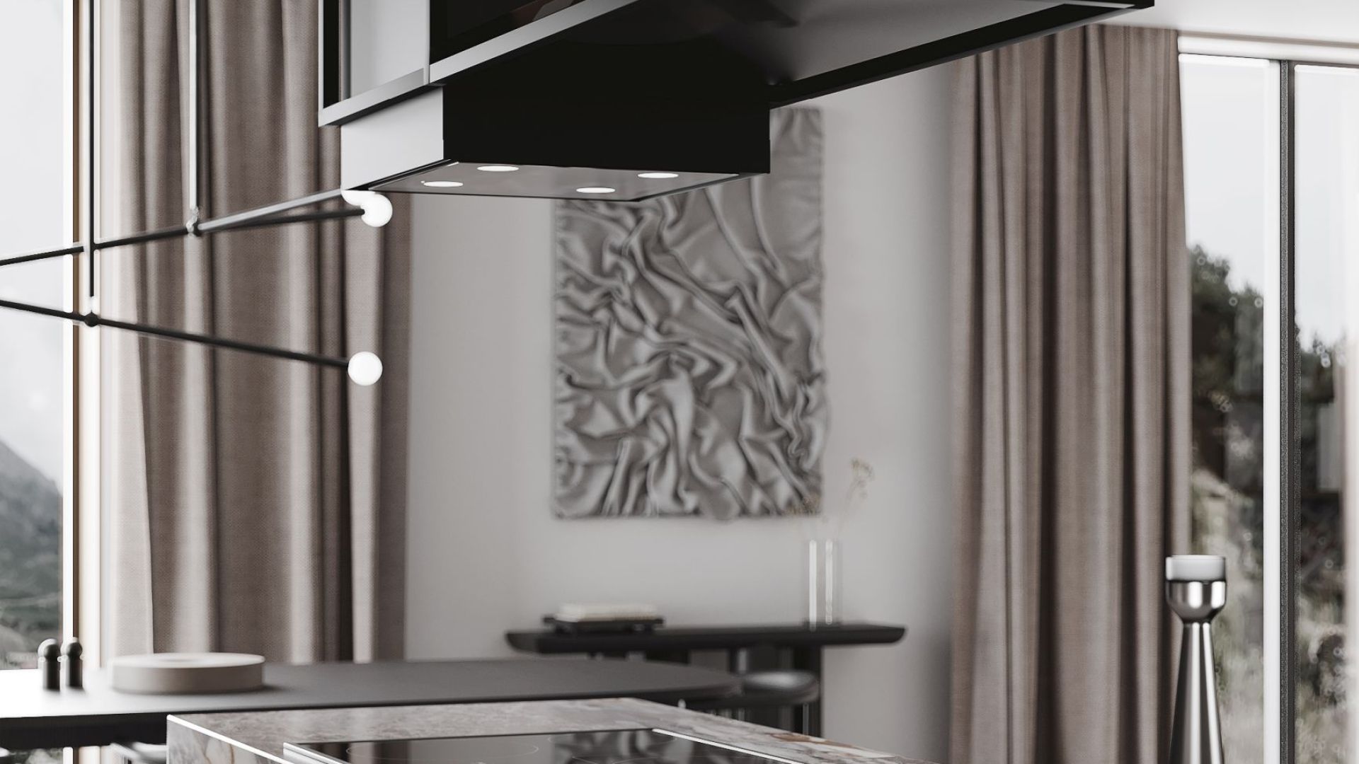 Вытяжка островная Quadro Cage Asymmetric Glass Black Matt - Черный мат - Визуализации 3