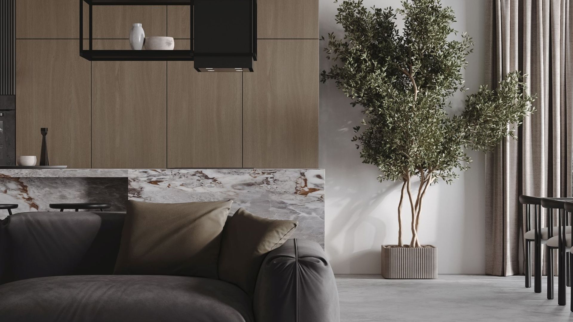 Вытяжка островная Quadro Cage Asymmetric Glass Black Matt - Черный мат - Визуализации 4