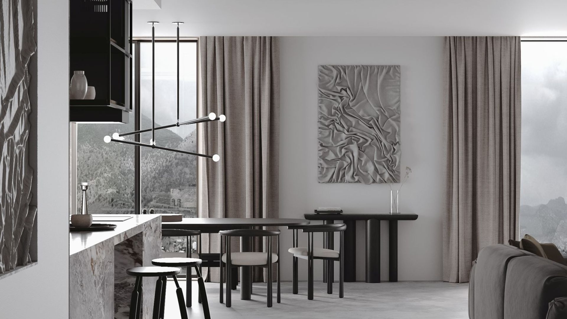 Вытяжка островная Quadro Cage Asymmetric Glass Black Matt - Черный мат - Визуализации 7