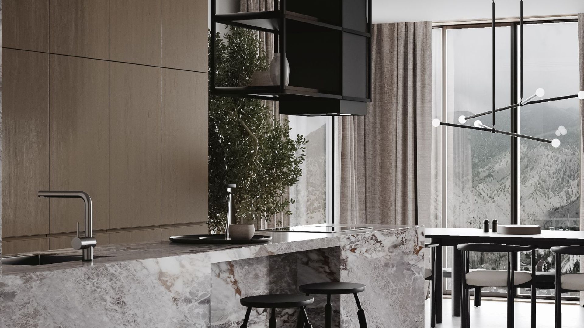 Вытяжка островная Quadro Cage Asymmetric Glass Black Matt - Черный мат - Визуализации 8