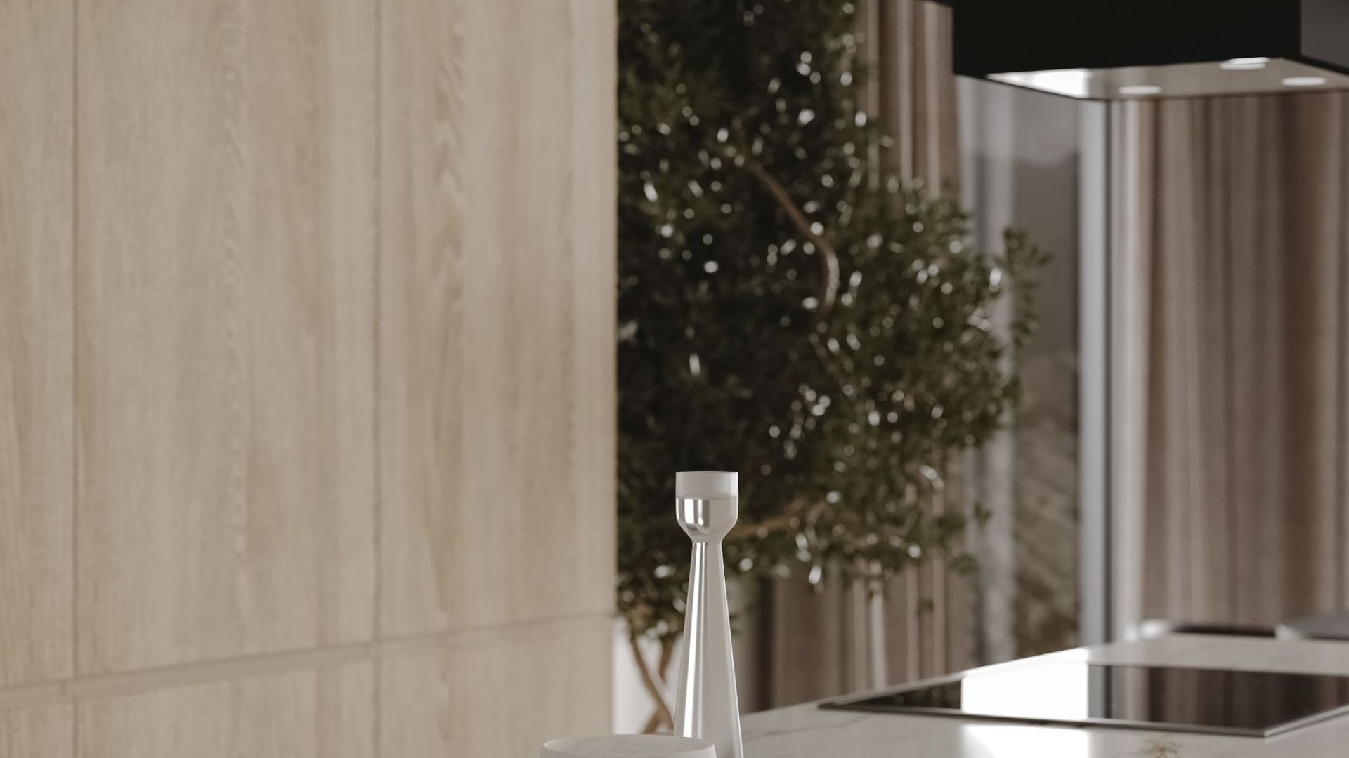 Вытяжка островная Quadro Cage Asymmetric Wood Black Matt - Черный мат - Визуализации 5