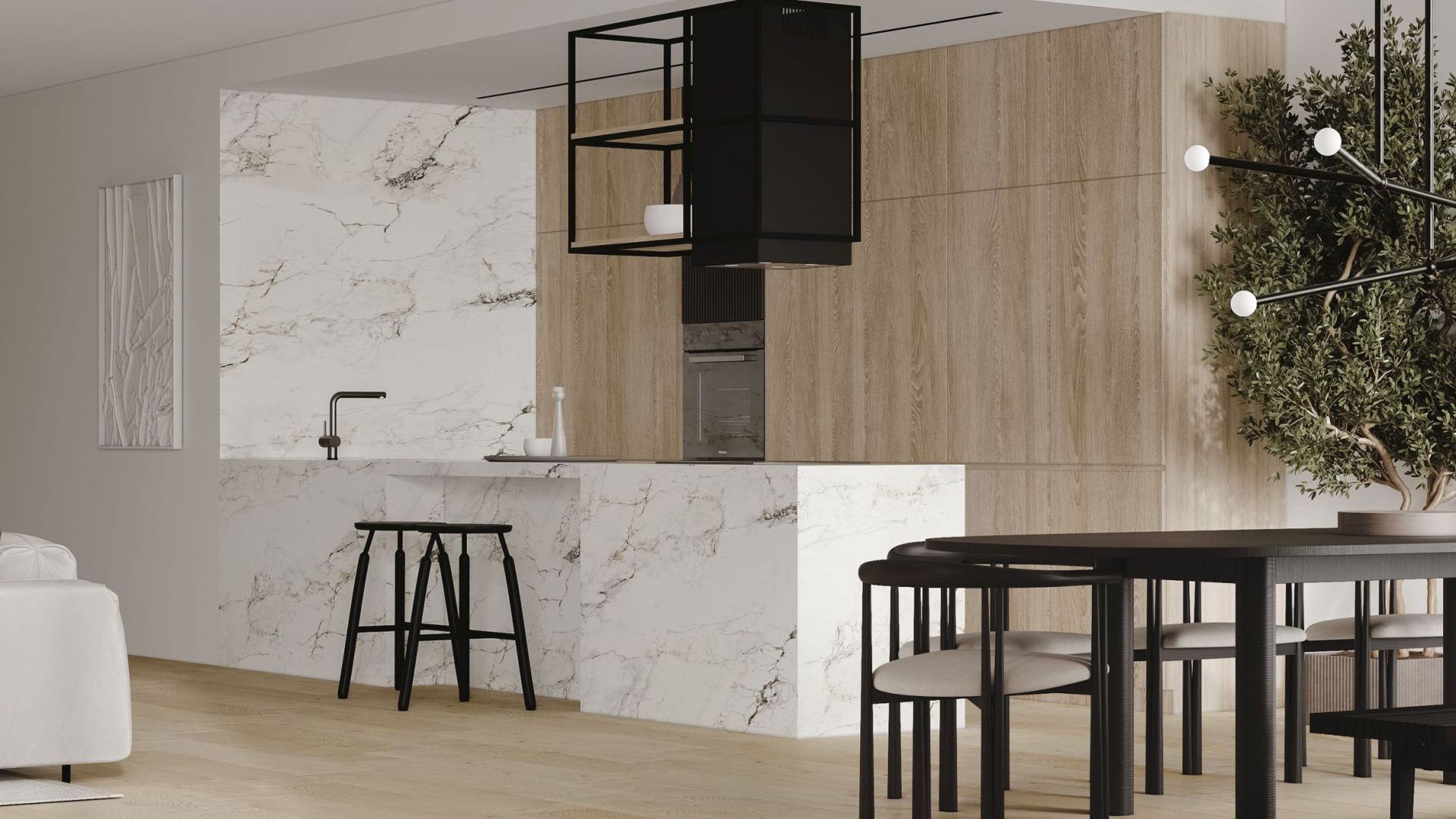 Вытяжка островная Quadro Cage Asymmetric Wood Black Matt - Черный мат - Визуализации 6