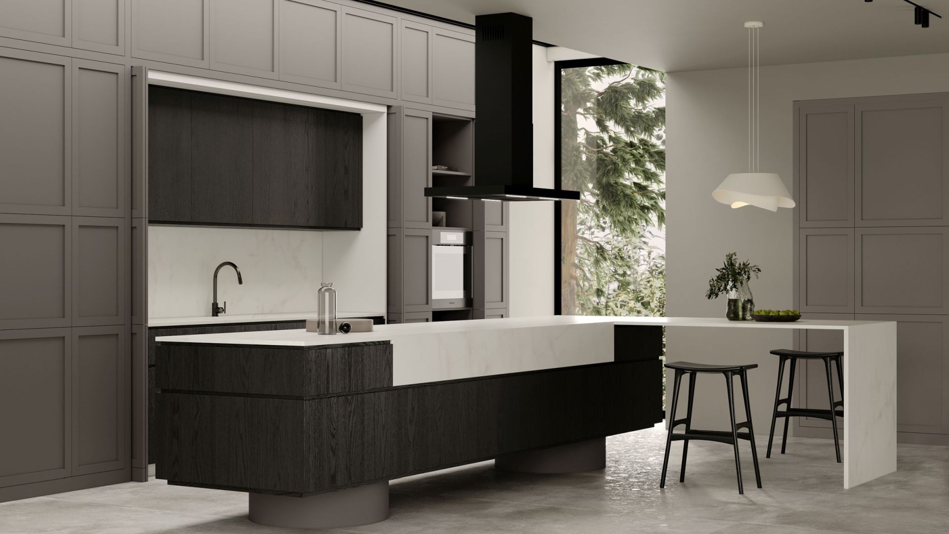 Вытяжка островная Sento Island Black Matt - Черный мат - Визуализации