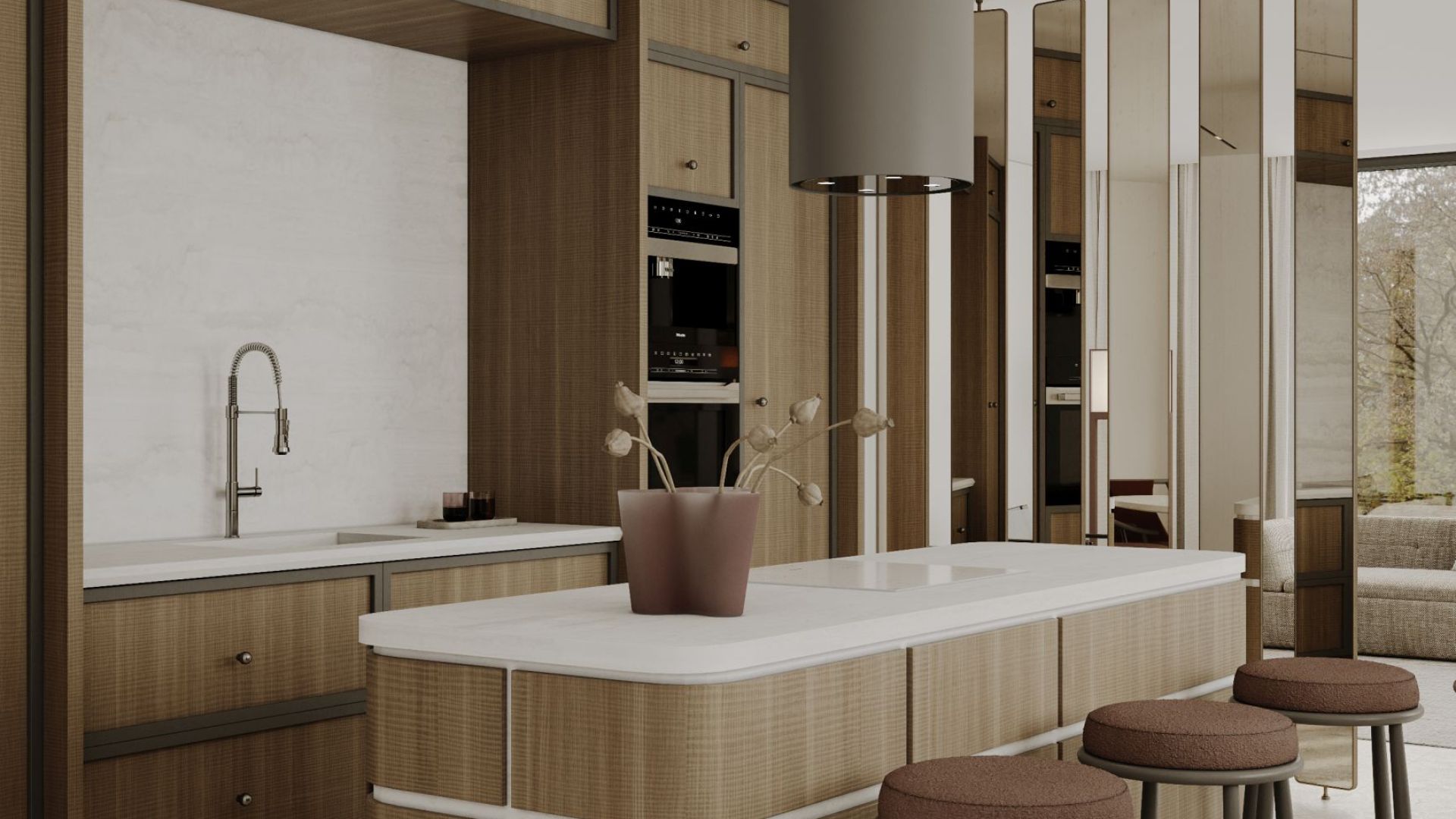 Вытяжка островная Tubo Taupe - Таупе - Визуализации