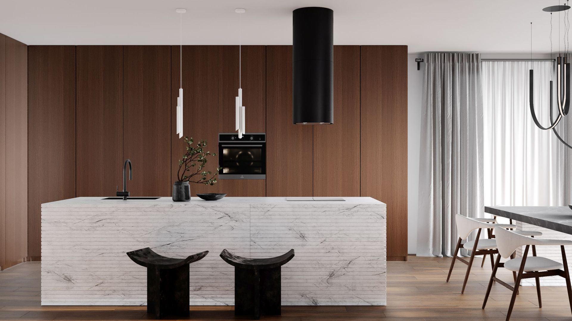 Вытяжка островная Tubo Black Matt - Черный мат - Визуализации