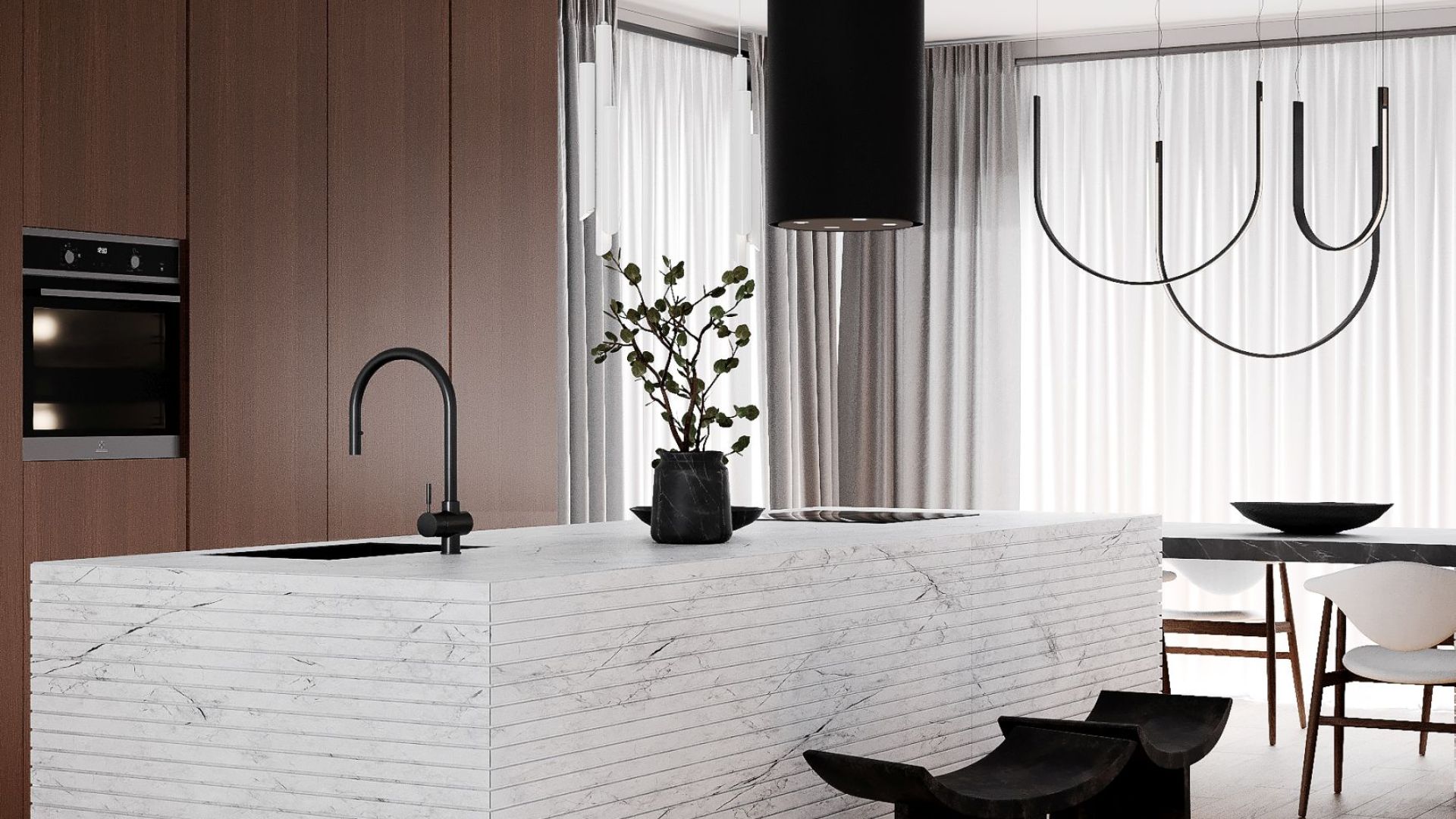 Вытяжка островная Tubo Black Matt - Черный мат - Визуализации 2