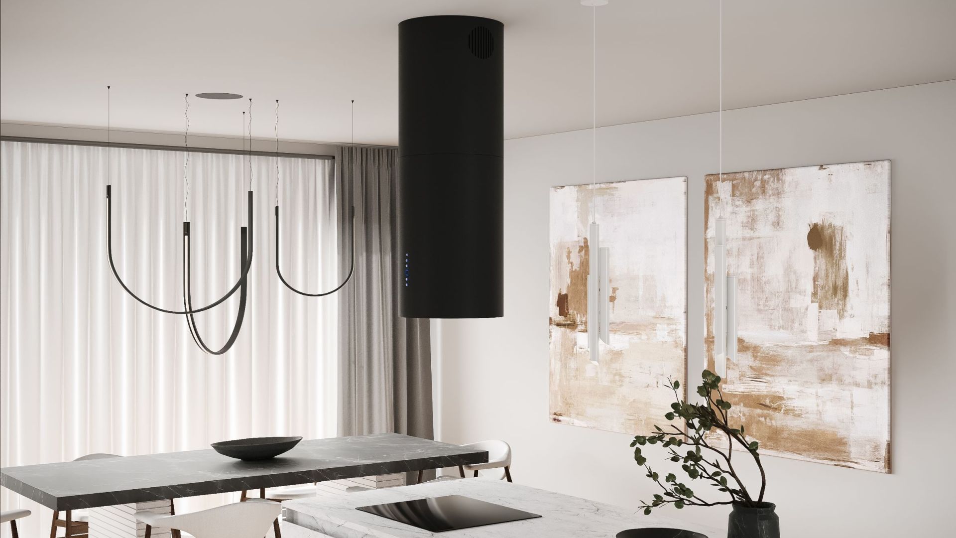 Вытяжка островная Tubo Black Matt - Черный мат - Визуализации 3