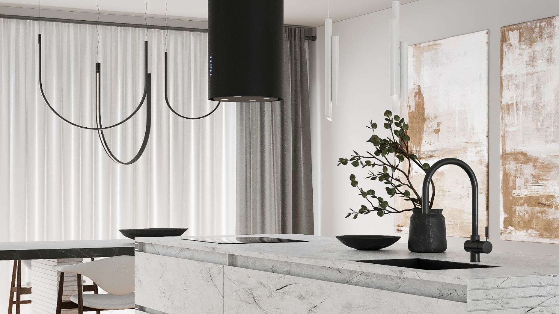 Вытяжка островная Tubo Black Matt - Черный мат - Визуализации 4