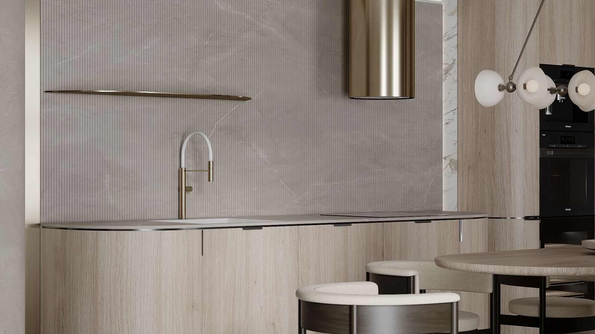 Вытяжка островная Tubo Sterling Gold Gesture Control - Золото - Визуализации 6