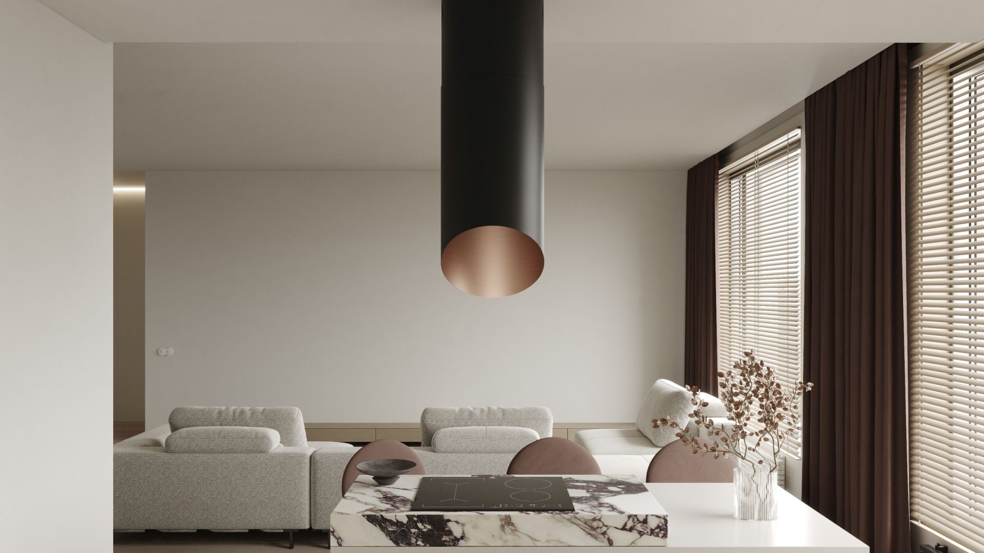 Вытяжка островная Hiro Color Black-Copper - Черный матт/Медь - Визуализации 2