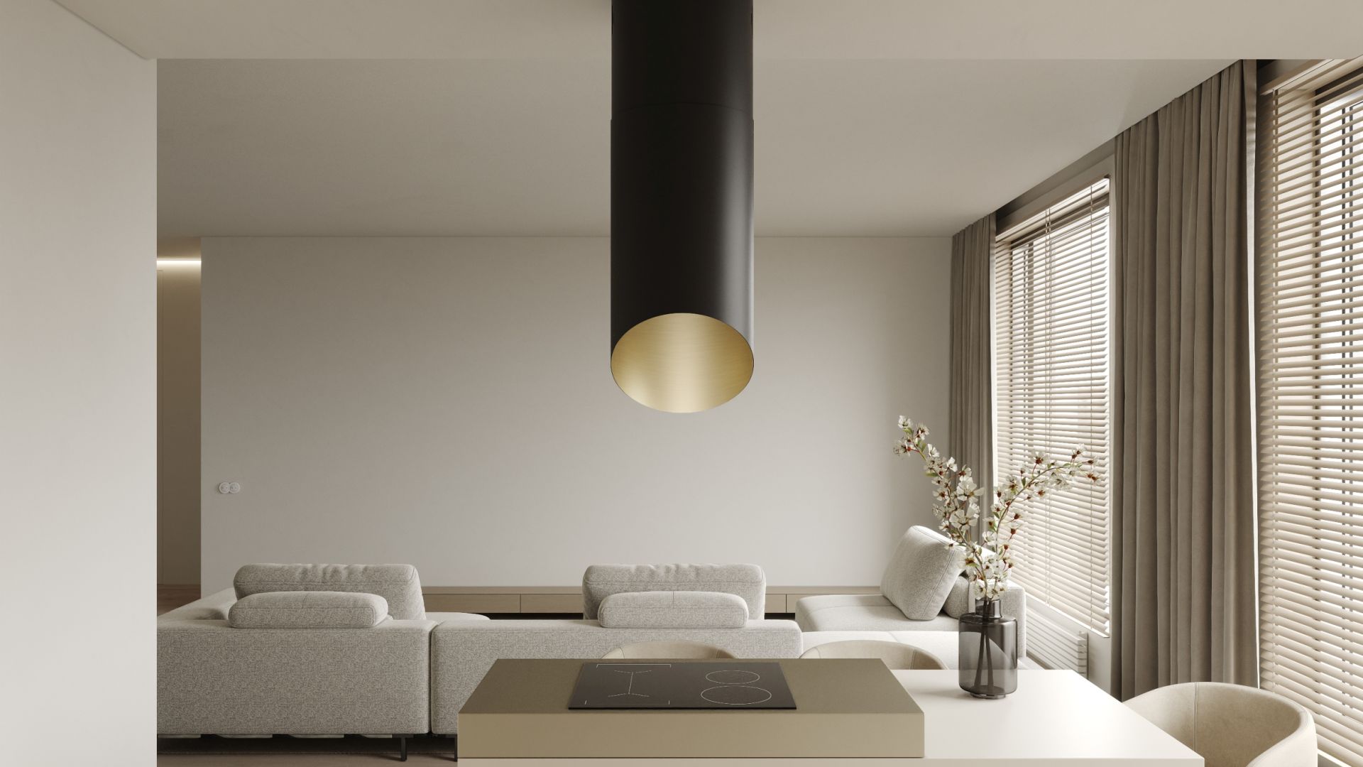 Вытяжка островная Hiro Color Black-Gold - Черный матт/Золото - Визуализации