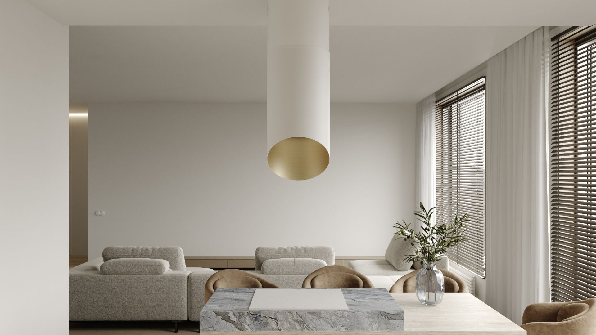 Вытяжка островная Hiro Color White-Gold - Белый матт/Золото - Визуализации 2