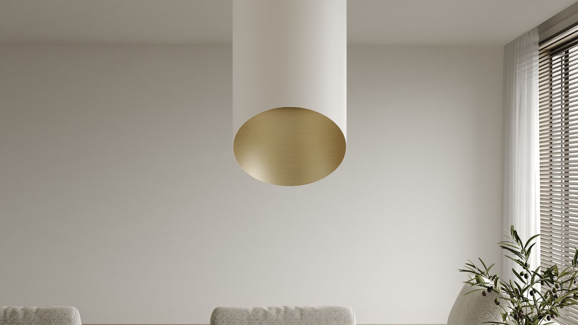Вытяжка островная Hiro Color White-Gold - Белый матт/Золото - Визуализации 3